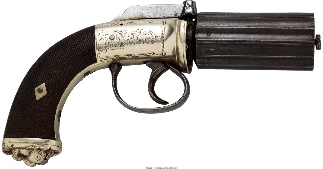Engraved London Samuel Nock Bar Hammer Percussio: Engraved London Samuel Nock Bar Hammer Percussion Pepperbox Pistol. Unserialized, .38