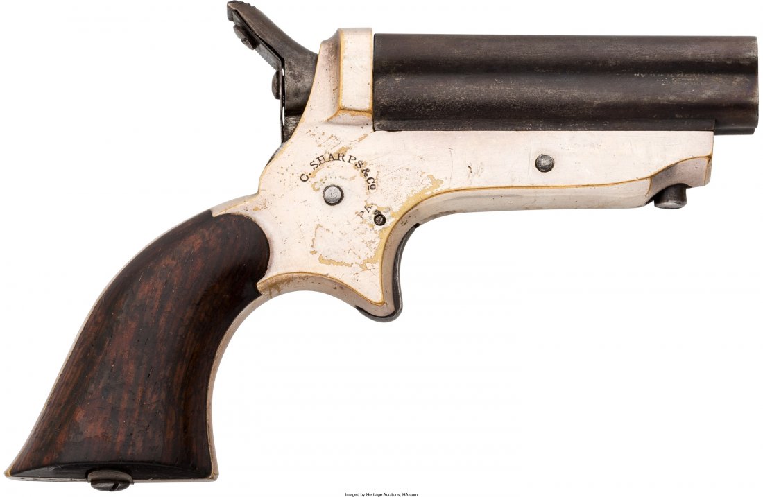 C. Sharps Model 1C Four Barrel Pepperbox Pistol.: C. Sharps Model 1C Four Barrel Pepperbox Pistol. Serial no. 6291 [barrels and butt],