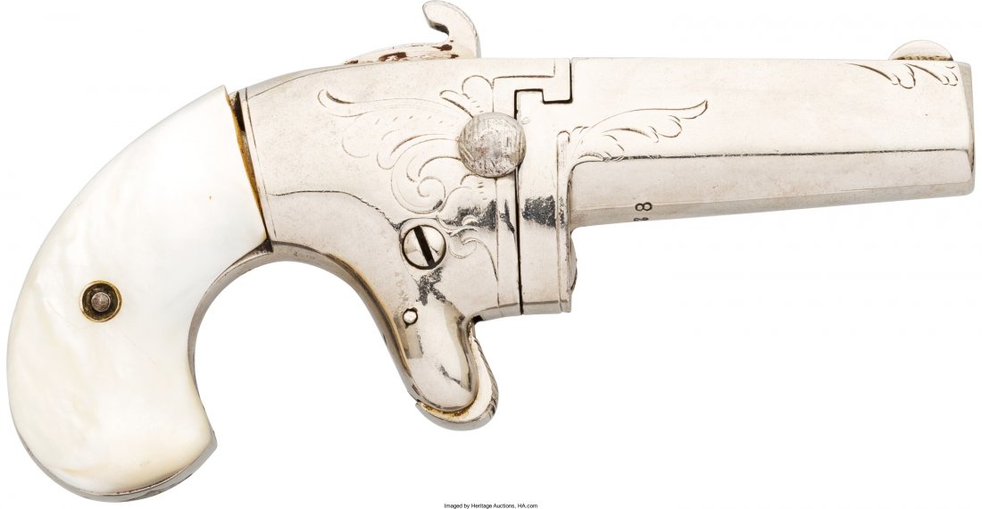 Engraved National Arms Co. No. 2 Single Shot Der: Engraved National Arms Co. No. 2 Single Shot Derringer. Serial no. 8268, .41 rimfire