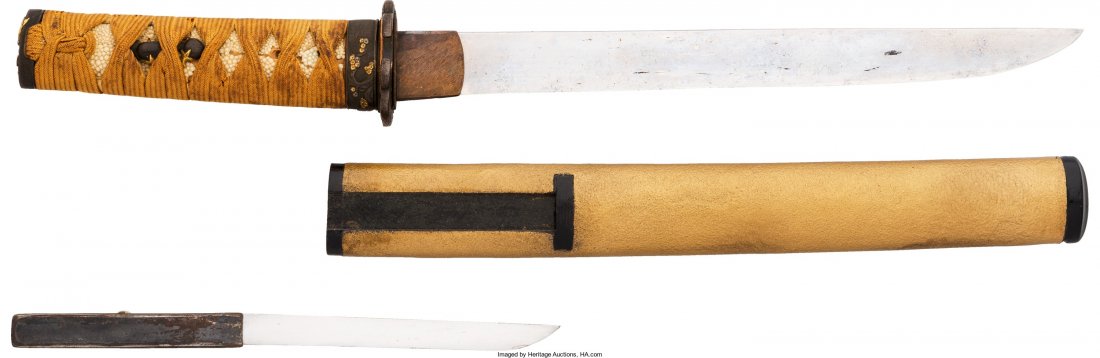 Old Japanese TantÅ With Kashira and Fuchi Attri: Old Japanese TantÅ With Kashira