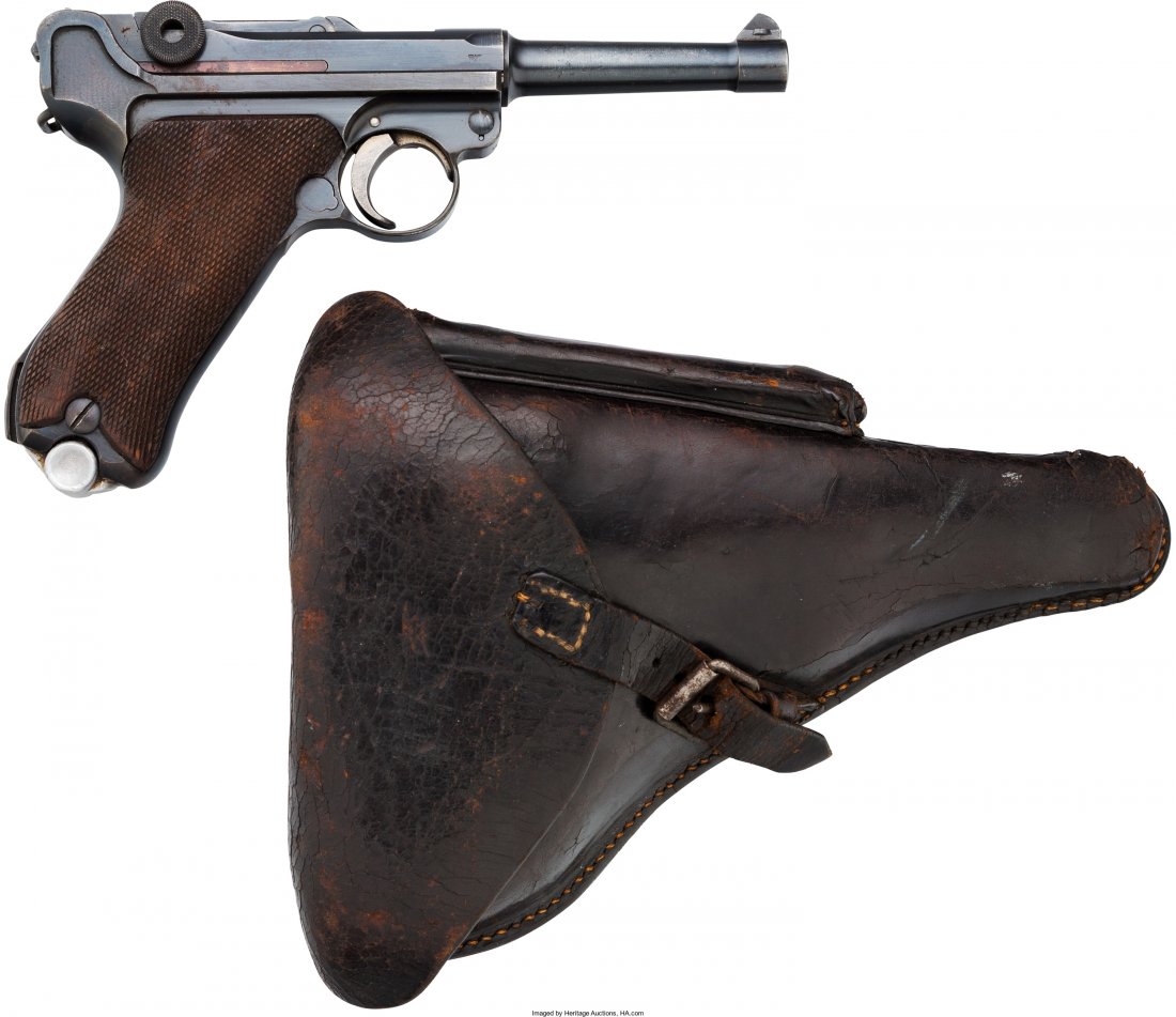 German Mauser Banner Model P08 1940 Luger Semi-A: German Mauser Banner Model P08 1940 Luger Semi-Automatic Pistol with Holster. Serial