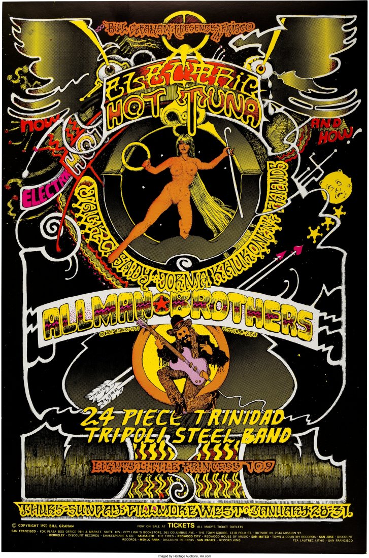 Hot Tuna/Allman Brothers Fillmore West Concert P: Hot Tuna/Allman Brothers Fillmore West Concert Poster BG-268 (Bill Graham Presents, 1971).&nbs