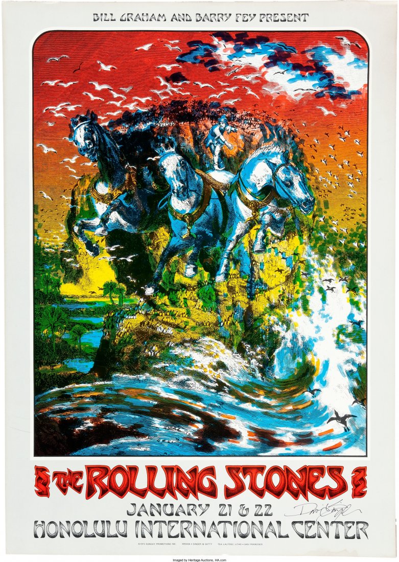 Rolling Stones Honolulu International Center Con: Rolling Stones Honolulu International Center Concert Poster Signed By David Singer AOR-4.147 (Bill Gra