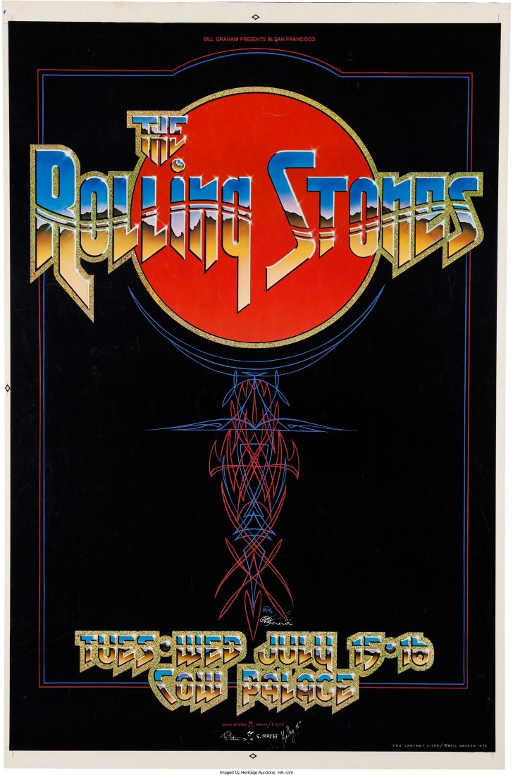 Rolling Stones - Signed Proof For Cow Palace Con: Rolling Stones - Signed Proof For Cow Palace Concert Poster (1975). Original proof, adver