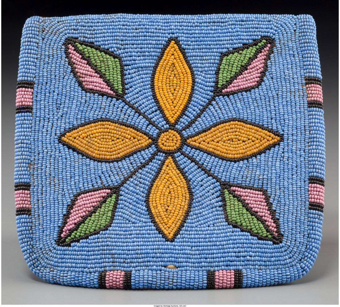 A Nez Perce Beaded Leather Belt Pouch c. 1890: A Nez Perce Beaded Leather Belt Pouchc. 1890 commercial leather, glass seed be