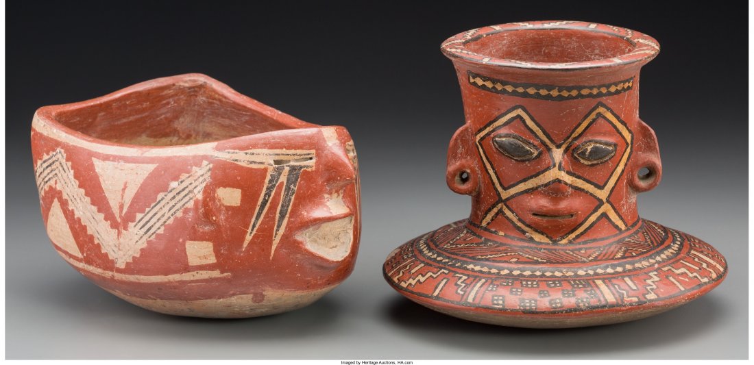 Two Chupicuaro Vessels c. 400 - 100 BC One, an: Two Chupicuaro Vessels c. 400 - 100 BC One, an olla with saucer base and large neck