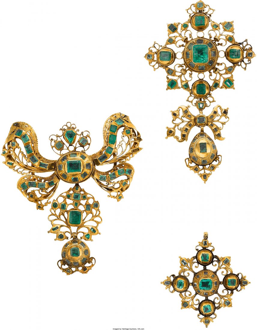 Emerald, Gold Jewelry, Spanish, 18th Century   T (1 of 3)