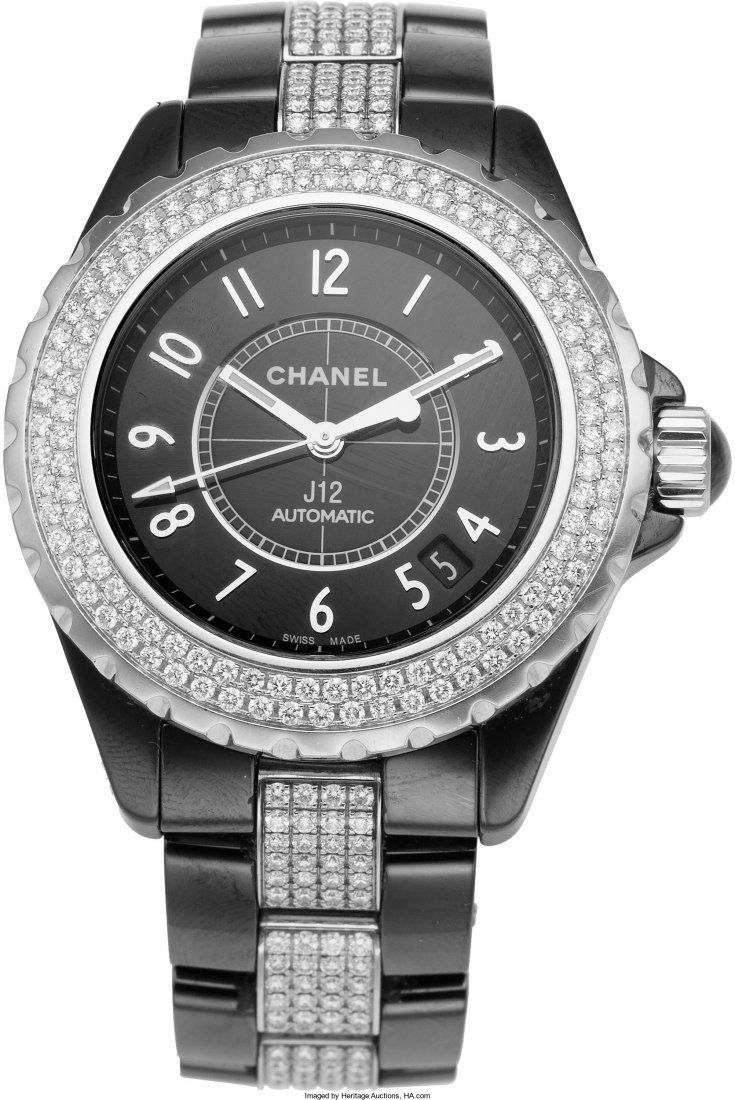 Chanel 38mm Black Ceramic & Diamond Automatic J1: Chanel 38mm Black Ceramic & Diamond Automatic J12 WatchExcellent Condition<