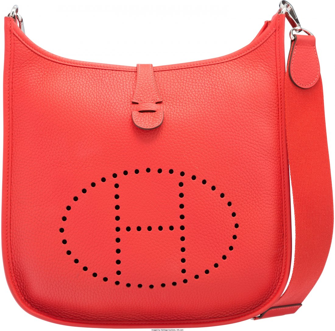 Hermes Rouge Pivoine Clemence Leather Evelyne II (1 of 4)