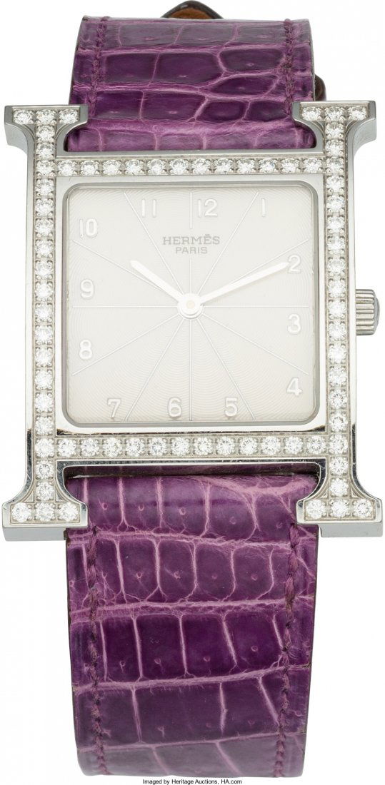 Hermes Stainless Steel & Diamond H Hour GM Watch (1 of 1)