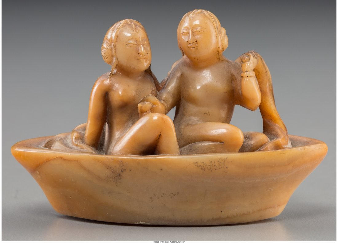 A Rare Chinese Erotic Figural Soapstone Carving,: A Rare Chinese Erotic Figural Soapstone Carving, Qing Dynasty, 19th century 2-1/4 h x 3-1/2