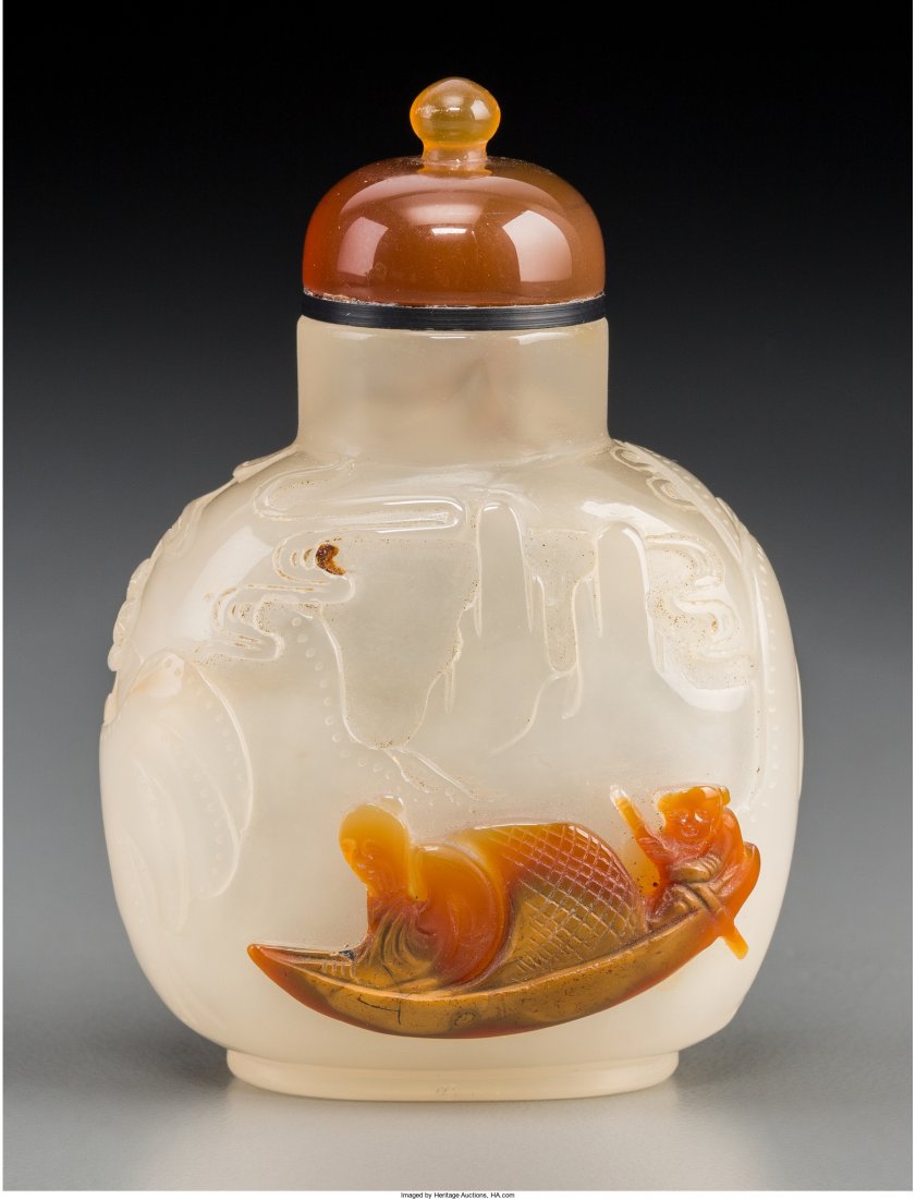 A Chinese Carved White Agate Cameo Snuff Bottle (1 of 2)