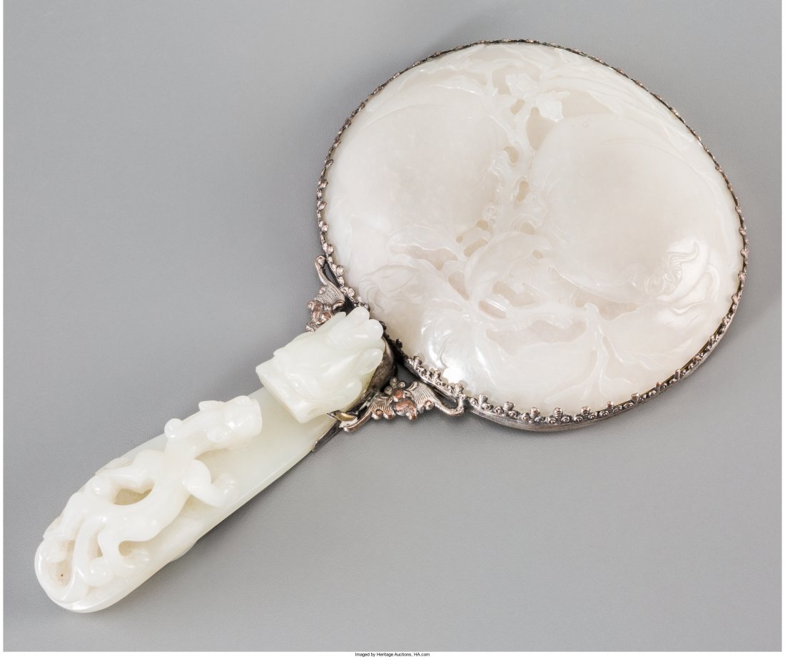 A Chinese White Jade and Silver-Plated Hand Mirr (1 of 2)