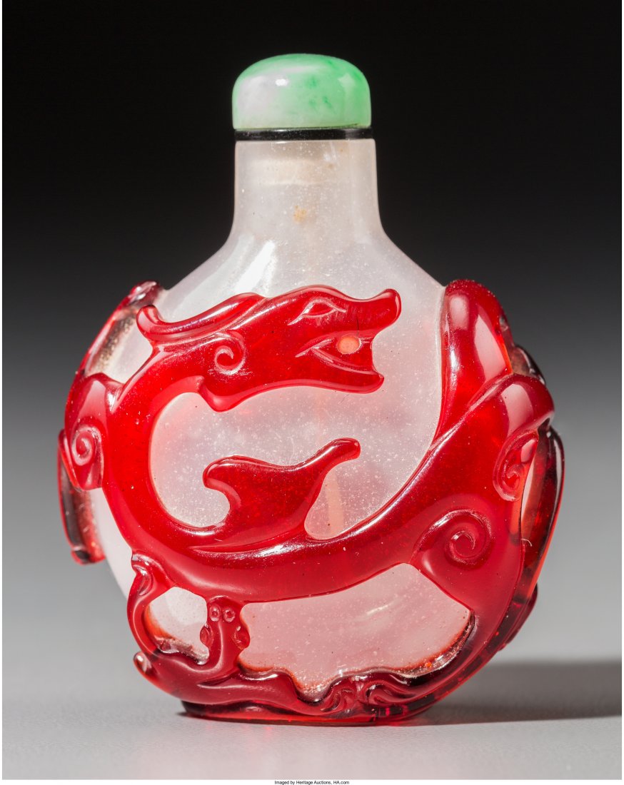 A Chinese Red Overlay Snowflake Glass Snuff Bott (1 of 2)