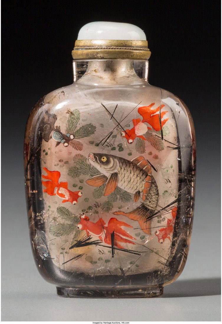 A Chinese Reverse Painted Rutilated Quartz Snuff (1 of 2)