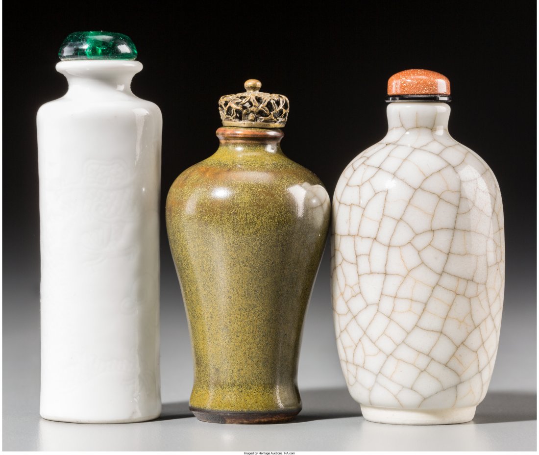 Three Chinese Glazed Porcelain Snuff Bottles (1 of 2)
