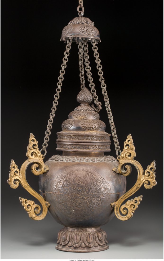 A Southeast Asian White Metal Hanging Censer 21- (1 of 3)