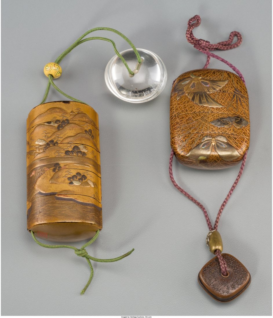 Two Japanese Lacquered Inro with Ojime and Netsu (1 of 2)