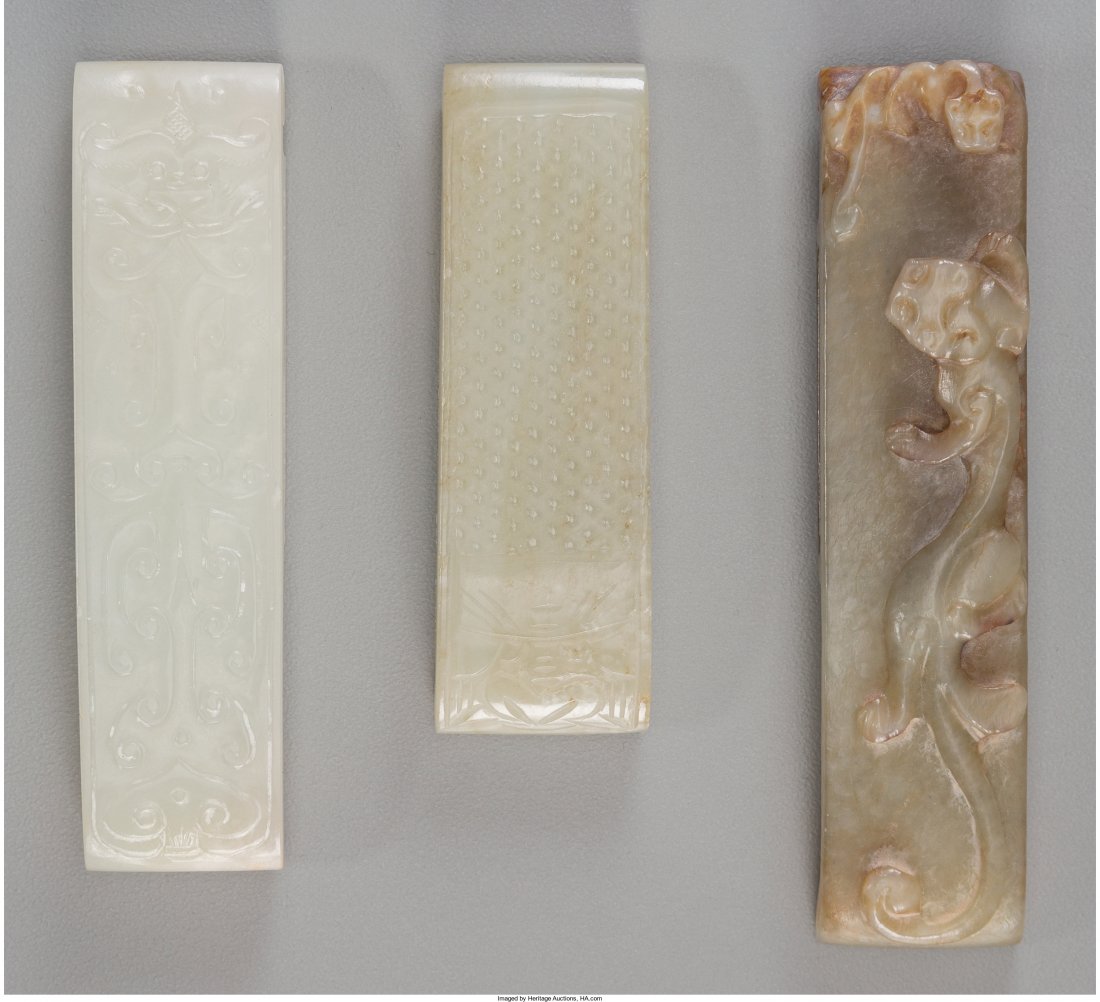 Three Chinese Carved Jade Belt Buckles 4-1/8 inc (1 of 2)