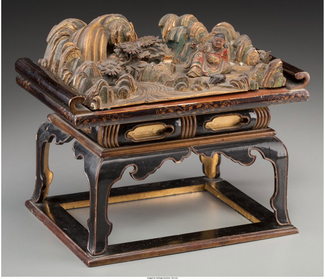 A Japanese Polychrome Carved Wood Figural Landsc (1 of 2)