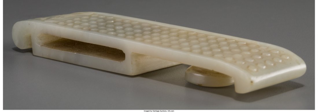 A Chinese White Jade Buckle, Ming Dynasty 4-3/8 (1 of 2)