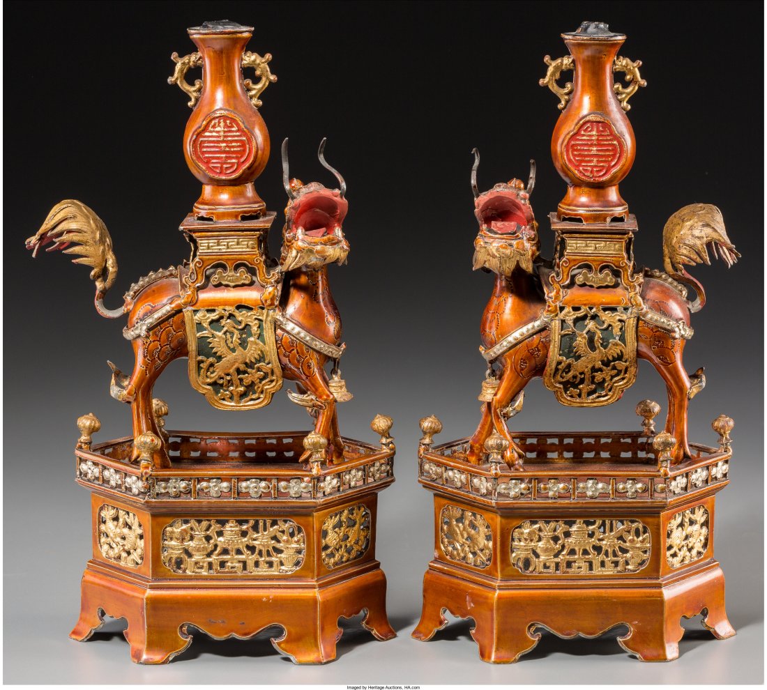 A Pair of Chinese Gilded and Lacquered Metal Fig (1 of 2)