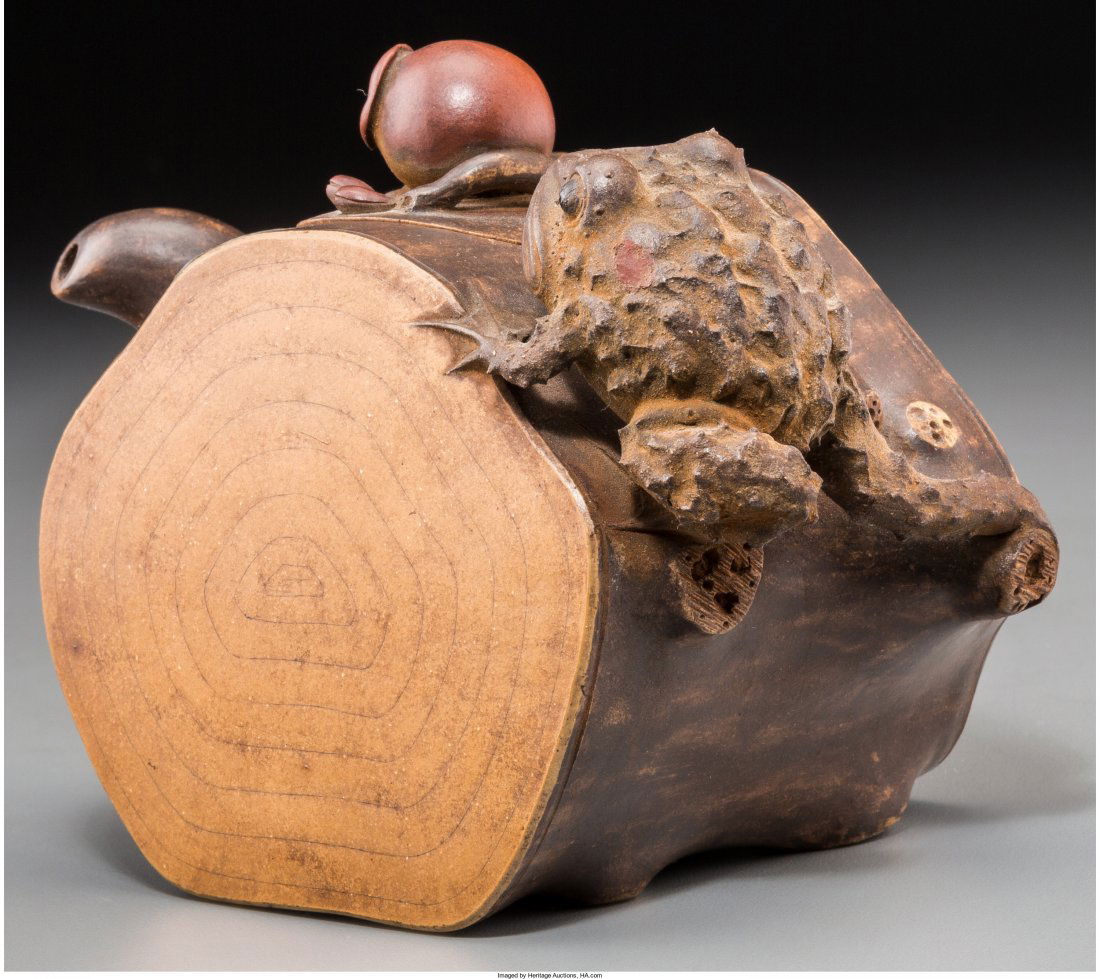A Chinese Yixing Pottery Figural Teapot Marks: I (1 of 3)