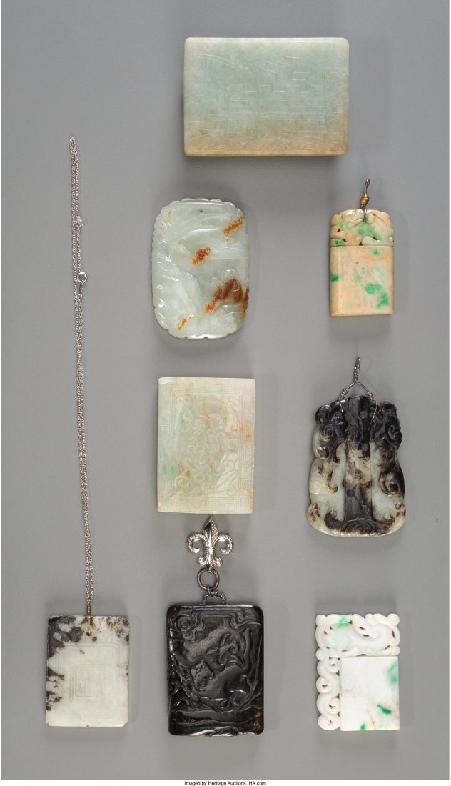 Eight Chinese Carved Jade and Jadeite Pendants a (1 of 2)
