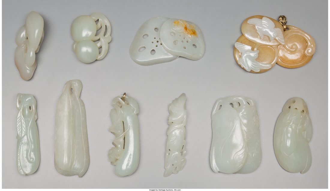 Ten Chinese Carved Jade Toggles 3 inches long (7 (1 of 2)