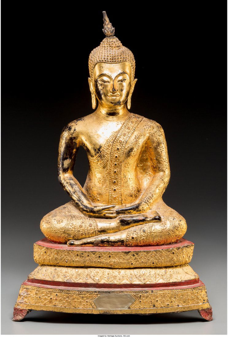 A Large Thai Gilt and Lacquered Bronze Seated Bu (1 of 2)