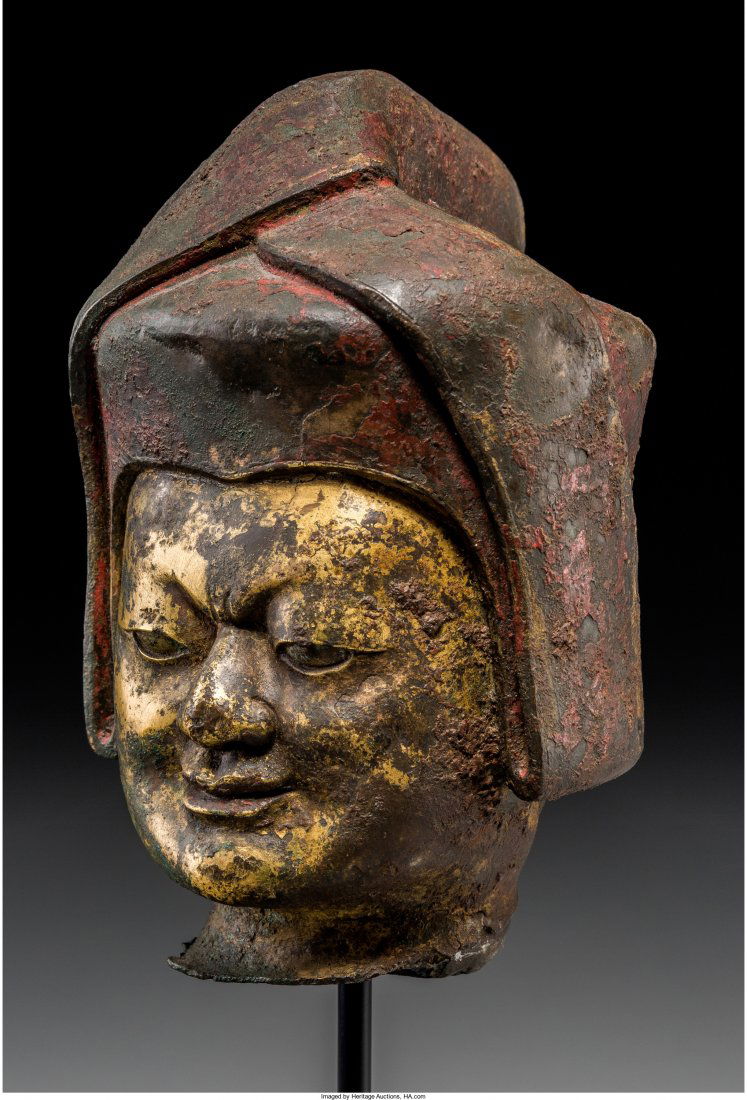 A Tibetan Gilt Copper Alloy Head of Sakya Lama w (1 of 3)