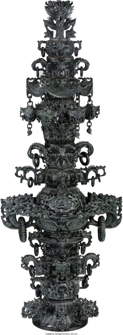 A Very Large Chinese Carved Hardstone Pagoda Cen (1 of 2)