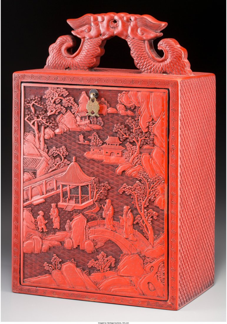 A Chinese Carved Cinnabar Lacquer Table Cabinet (1 of 2)
