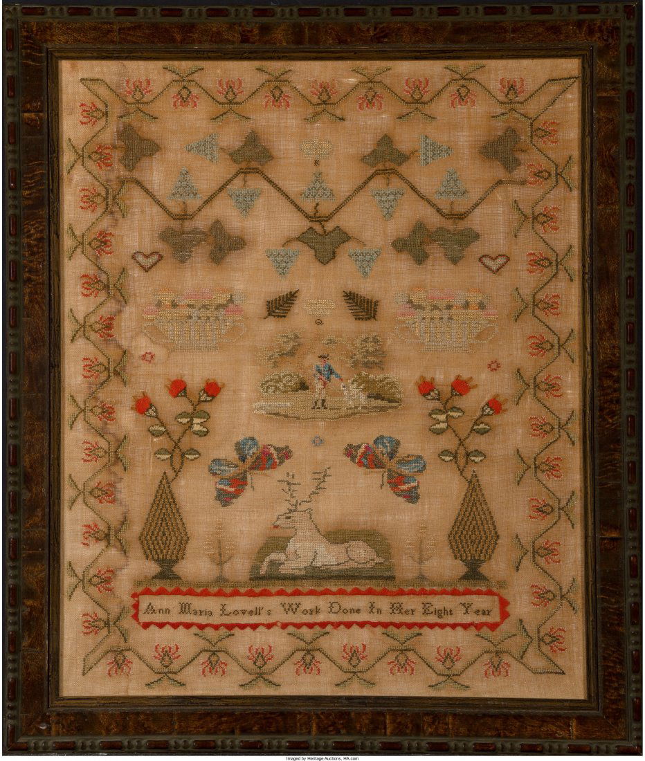 An American Folk Art Embroidery Sampler: Ann Maria: An American Folk Art Embroidery Sampler: Ann Maria Lovell's Work Done in Her Eight Year, early 19th century 25-1/4 x 20-3/4 inches (64.1 x 52.7 cm) (sight) HID04901242017