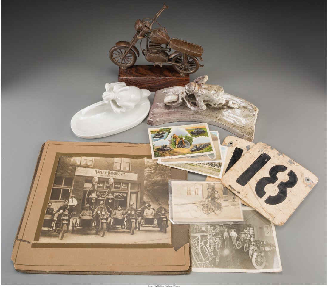 An Assorted Group of Harley Davidson and Motorcycle: An Assorted Group of Harley Davidson and Motorcycle Artwork and Ephemera, early 20th century and later 25 inches high x 19 inches wide (63.5 x 48.3 cm) (largest, Indian poster) Property from the Estat