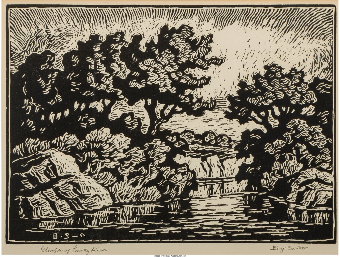 Birger Sandzén (American, 1871-1954) Glimpse of Smokey: Birger Sandzén (American, 1871-1954) Glimpse of Smokey River Linocut 8-1/2 x 11-3/4 inches (21.6 x 29.8 cm) (image) Signed and titled in pencil in lower margin HID04901242017