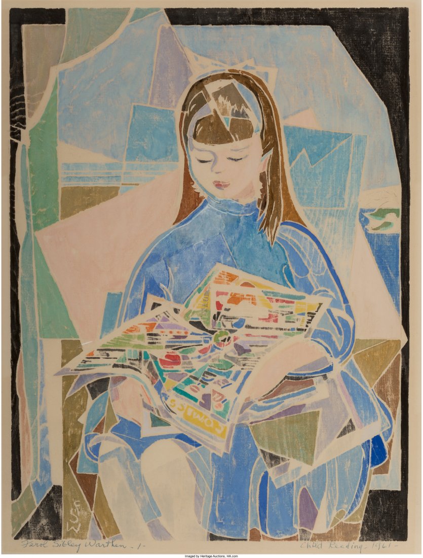Ferol Sibley Warthen (American, 1890-1986) Child: Ferol Sibley Warthen (American, 1890-1986) Child Reading, 1961 Linocut in colors 16-3/4 x 12-3/8 inches (42.5 x 31.4 cm) (image) Signed, dated, and titled in pencil in lower margin HID04901242017