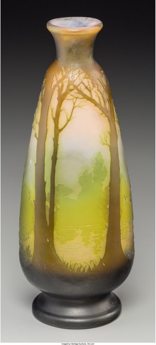 A Galle Overlay Glass Landscape Vase, Nancy, France: A Galle Overlay Glass Landscape Vase, Nancy, France Marks: Galle 9-3/4 inches high (24.8 cm) HID04901242017