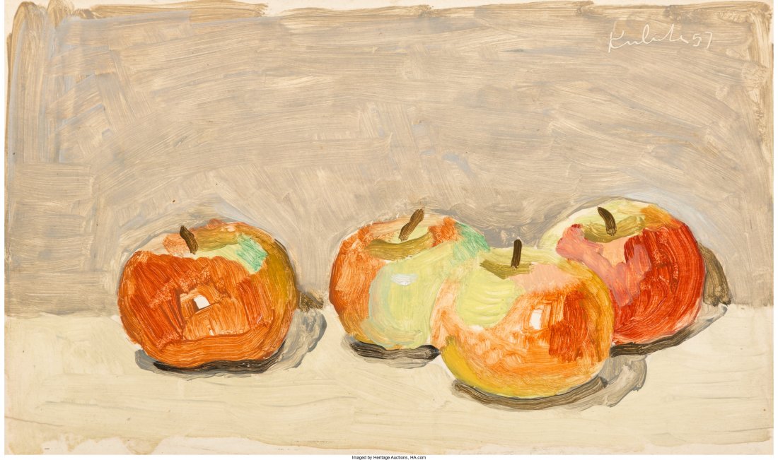Robert Kulicke (American, 1924-2007) Untitled (Four: Robert Kulicke (American, 1924-2007) Untitled (Four Apples), 1957 Oil on board 6-1/4 x 10-1/4 inches (15.9 x 26.0 cm) Signed and dated upper right: Kulicke 57 HID04901242017