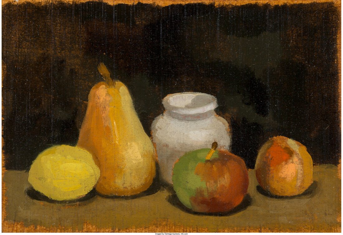Robert Kulicke (American, 1924-2007) Untitled (Still: Robert Kulicke (American, 1924-2007) Untitled (Still Life with Fruit), 1958 Oil on panel 6 x 8-1/2 inches (15.2 x 21.6 cm) PROVENANCE: Washburn Gallery, New York City. HID04901242017