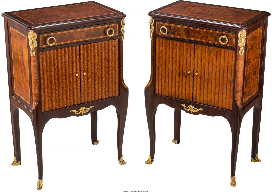 A Pair of Louis XVI-Style Gilt-Bronze Mounted Parquetry: A Pair of Louis XVI-Style Gilt-Bronze Mounted Parquetry Bedside Commodes, late 20th century 33-1/4 h x 20-7/8 w x 13-1/2 d inches (84.5 x 53.0 x 34.3 cm) HID04901242017