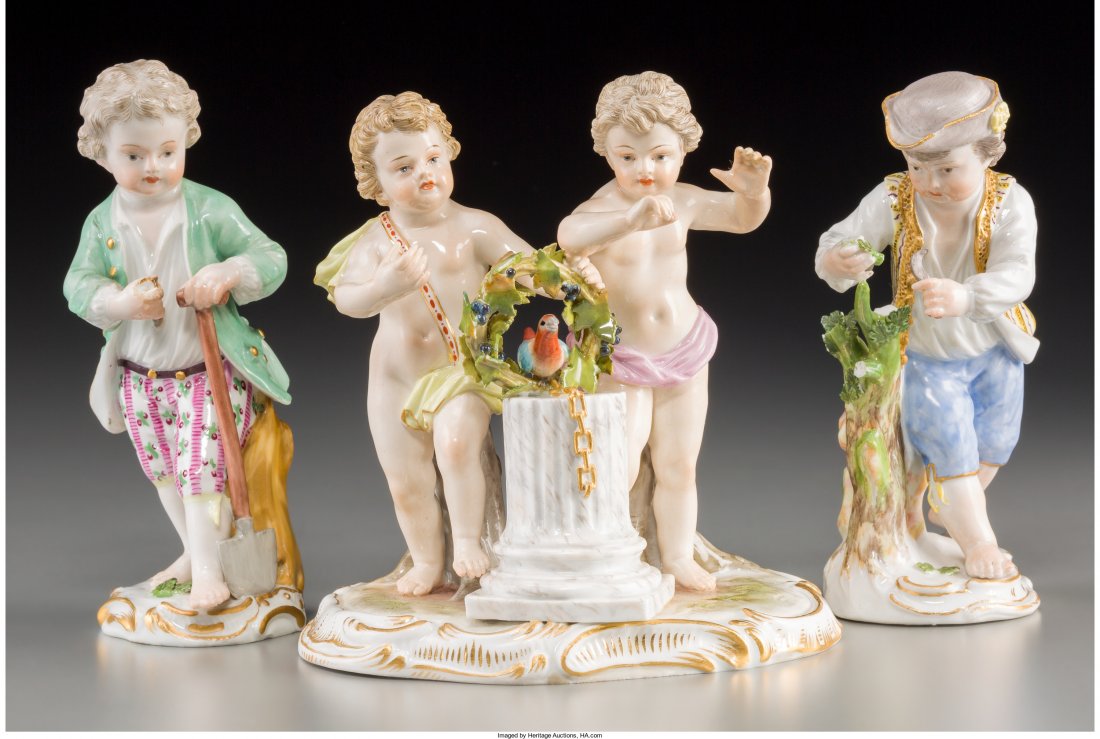 Three Meissen Porcelain Figures, late 19th-early 20th: Three Meissen Porcelain Figures, late 19th-early 20th century Marks: (crossed swords in blue underglaze) 4-3/4 inches high (12.1 cm) HID04901242017