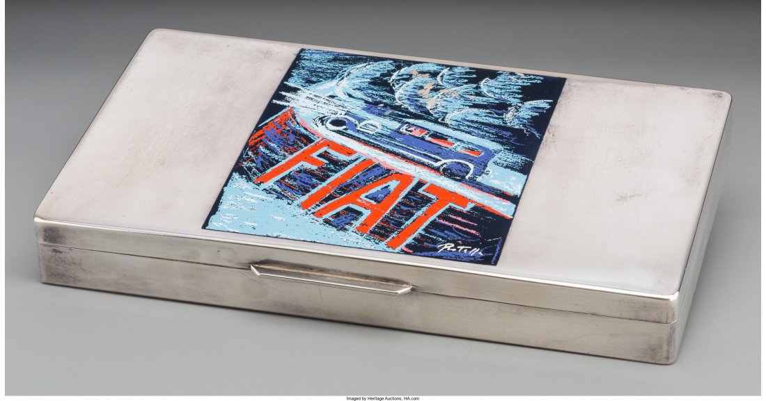 A Fiat Silver-Plated Cigar Box, 20th century 1-1/4 h x: A Fiat Silver-Plated Cigar Box, 20th century 1-1/4 h x 9-1/2 w x 5-5/8 d inches (3.2 x 24.1 x 14.3 cm) Property from the Estate of Charles Schalebaum HID04901242017