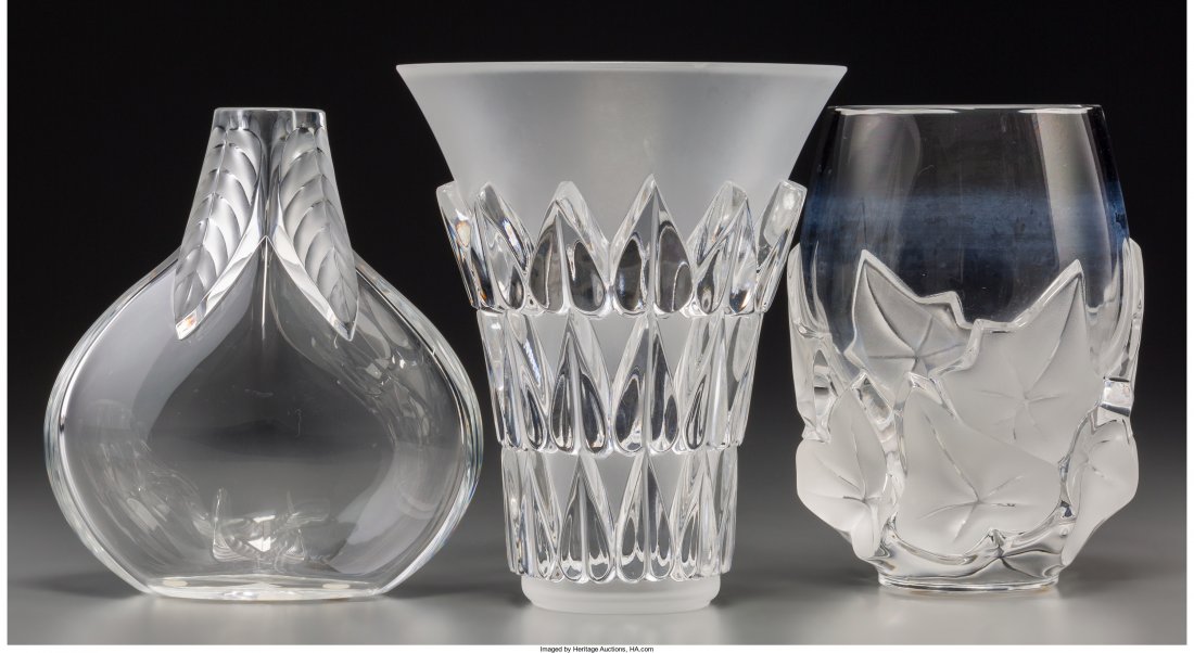Three Lalique Clear and Frosted Glass Vases, post-1945: Three Lalique Clear and Frosted Glass Vases, post-1945 Marks: Lalique, France 7-1/4 inches high (18.4 cm) HID04901242017