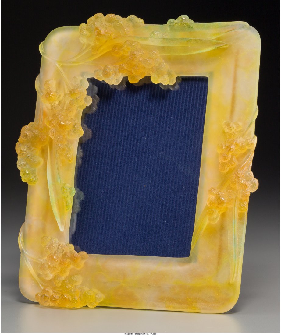 A Daum Pate de Verre and Yellow Glass Picture Frame,: A Daum Pate de Verre and Yellow Glass Picture Frame, Nancy, France, late 20th century Marks: Daum, France 11 inches high x 9-1/2 inches wide (27.9 x 24.1 cm) HID04901242017