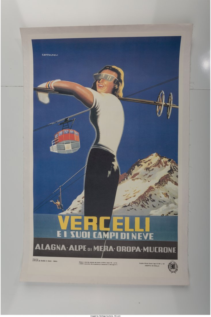 Adalberto Campagnoli (1905-1983) Vercelli, (3: Adalberto Campagnoli (1905-1983) Vercelli, (3 works),1951 Offset Lithograph in colors 39 x 26-1/4 inches (99.1 x 66.7 cm) (sheet) Printer's stamp lower right. Printed by Ente Nazionale Italiano per il