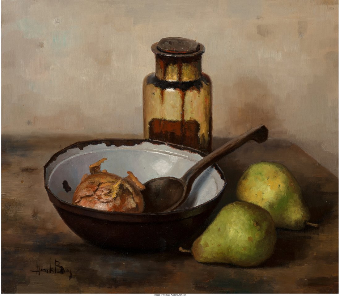 Henk Bos (Dutch, 1901-1979) Still Life with Onion in: Henk Bos (Dutch, 1901-1979) Still Life with Onion in Bowl and Pears Oil on canvas 14 x 16 inches (35.6 x 40.6 cm) Signed lower left: Henk Bos HID04901242017