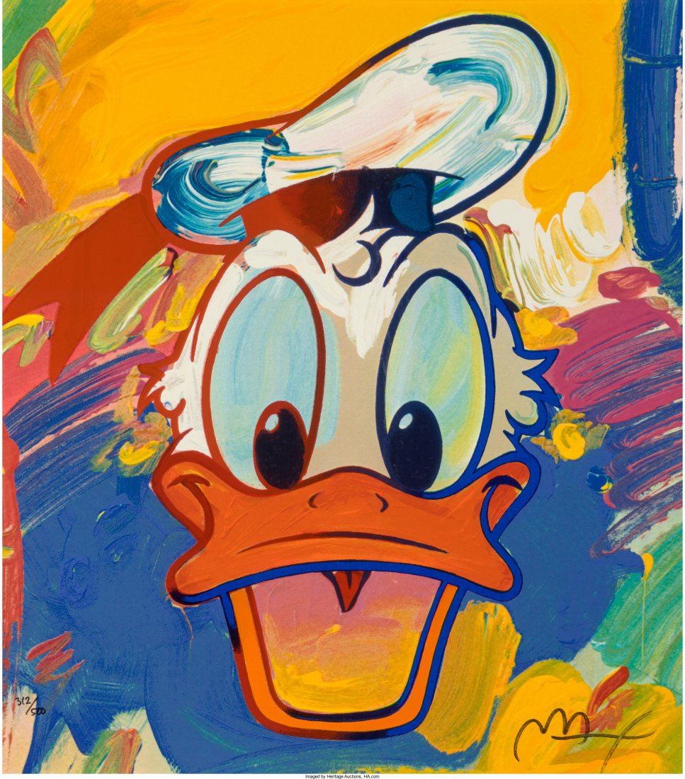 Peter Max (b. 1937) Donald Duck Screenprint in colors: Peter Max (b. 1937) Donald Duck Screenprint in colors 15-1/2 x 13-1/2 inches (39.4 x 34.3 cm) (sheet) Ed. 312/500 Signed and numbered in ink in lower margin HID04901242017