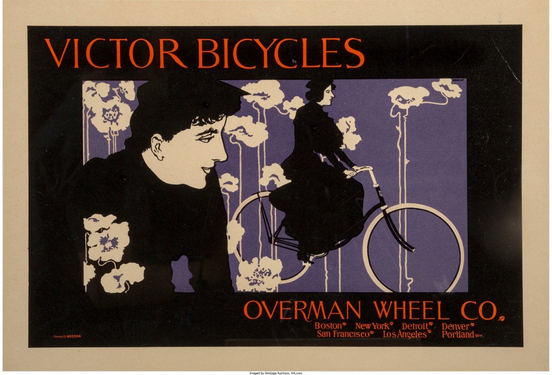 William H. Bradley (1868-1962) Victor Bicycles (from: William H. Bradley (1868-1962) Victor Bicycles (from Les Maîtres de L'Affiche), pl. 152 Lithograph in colors 7-7/8 x 11-7/8 inches (19.9 x 30.0 cm) (image) Blindstamp of the publisher lower right Pri