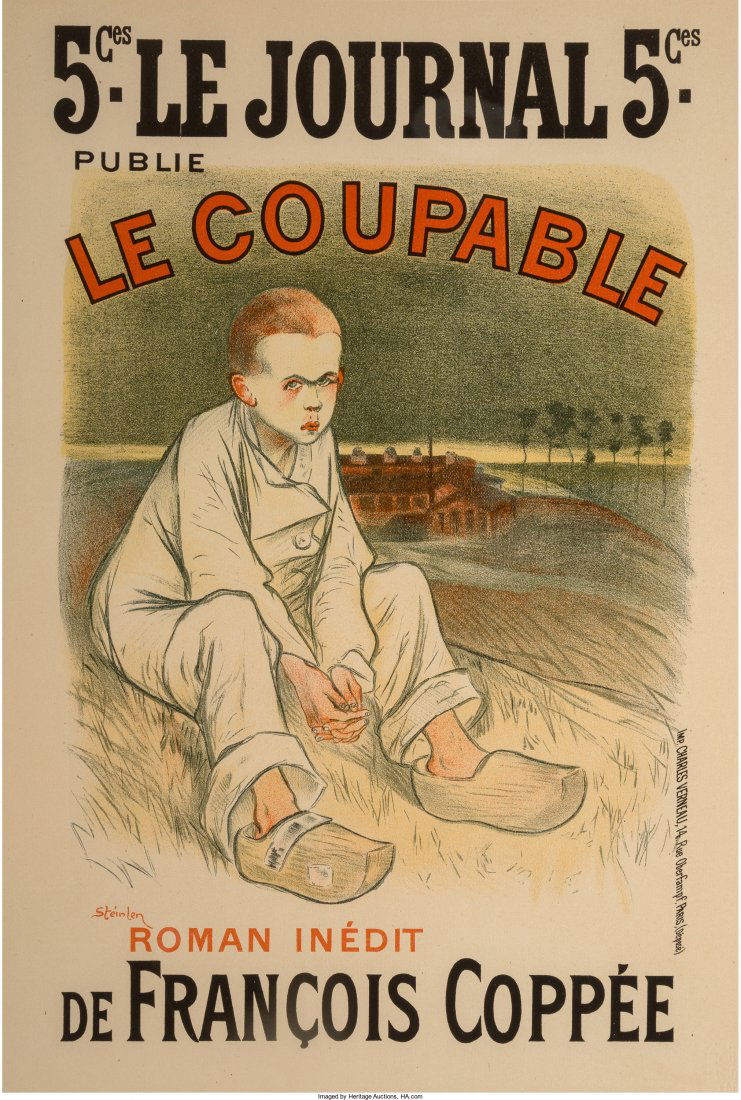 Théophile Alexandre Steinlen (1859-1923) Le Coupable: Théophile Alexandre Steinlen (1859-1923) Le Coupable (from Les Maîtres de L'Affiche), pl. 134 Lithograph in colors 9 x 7-3/4 inches (22.9 x 19.7 cm) (image) Blindstamp of the publisher lower right P